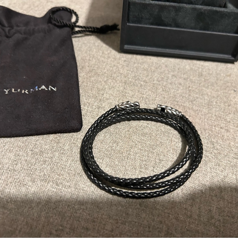 David yurman triple wrap black leather bracelet